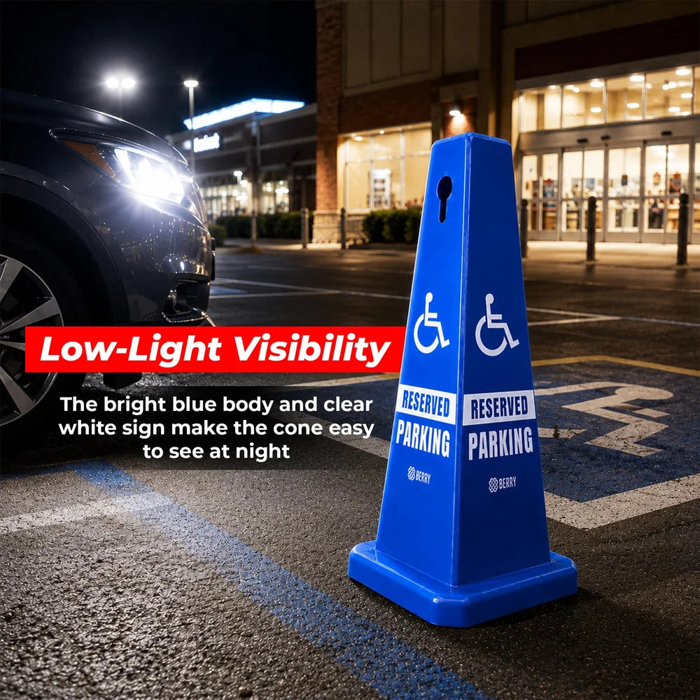 blue accessible parking cone for reserved parking guidance