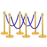one hundred centimeter Berry premium gold rope barrier post with blue twisted rope for formal venues