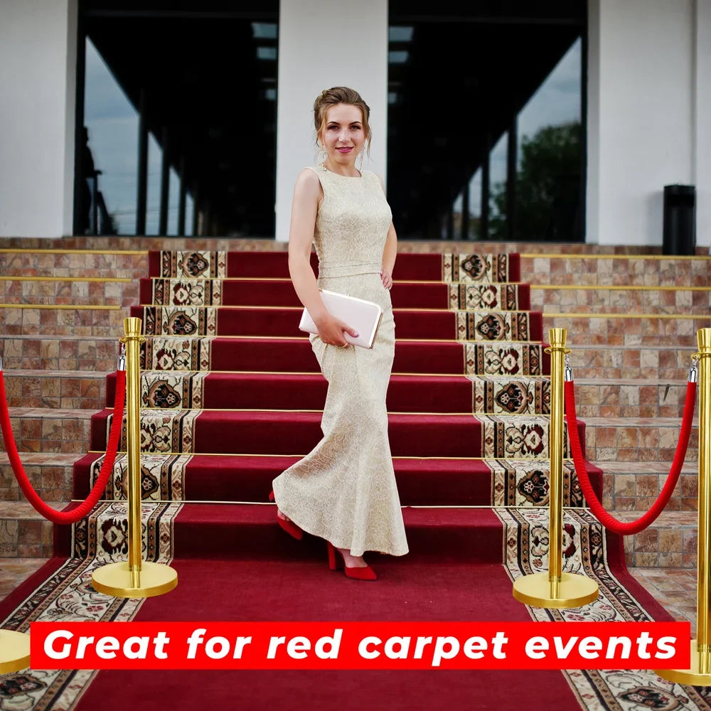 one hundred centimeter Berry gold crowd divider with red velvet rope for controlled pedestrian movement