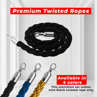one hundred centimeter Berry gold theatre stanchion with black twisted rope for elegant crowd control