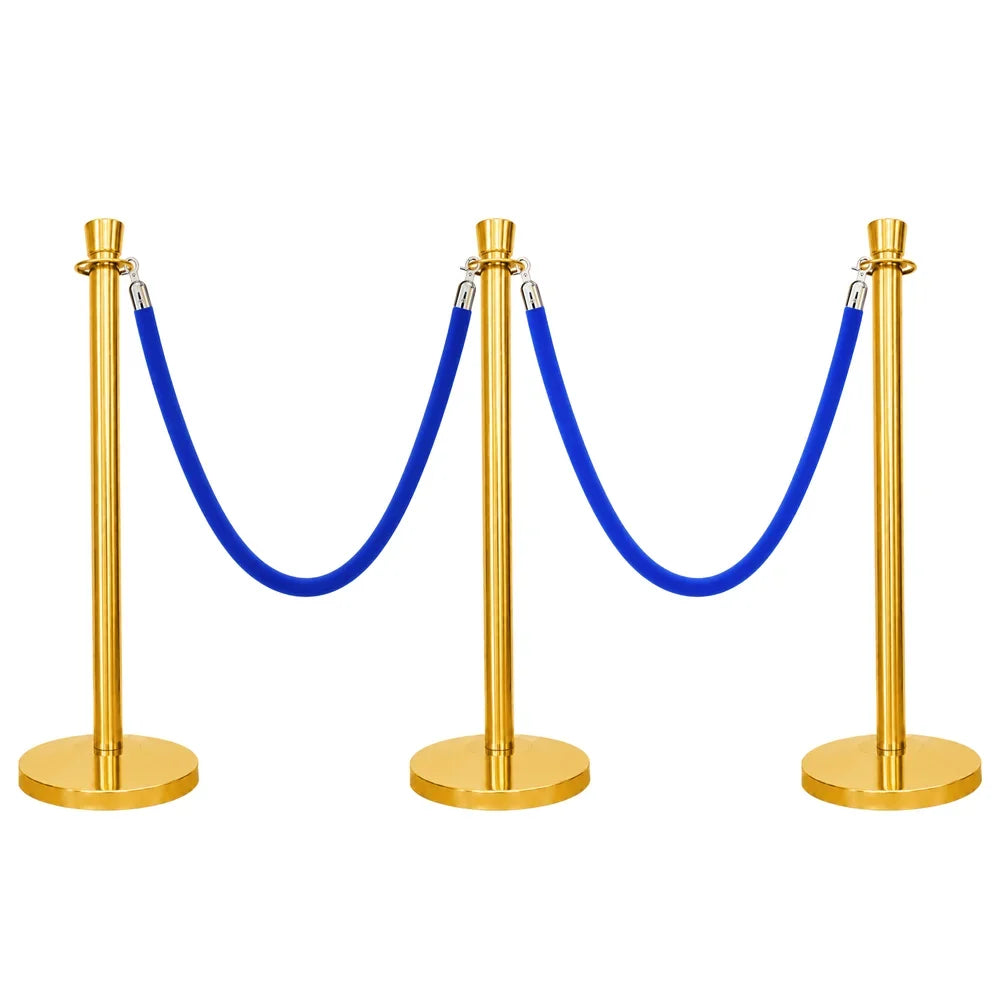 one hundred centimeter Berry gold visitor control post with blue twisted rope for public facilities