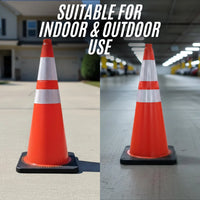 seventy five centimeter Berry orange road safety cone with dual reflective collars for traffic control