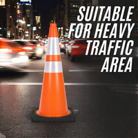 seventy five centimeter Berry orange warning cone with dual reflective collars and durable black base