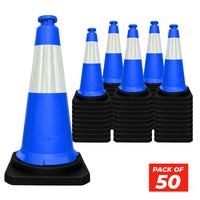 seventy five centimeter blue traffic cone with durable weighted black base for traffic safety