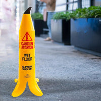 yellow commercial banana cone wet floor safety sign