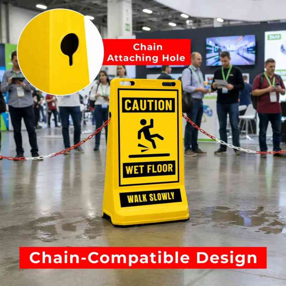 customisable pavement sign road barrier yellow