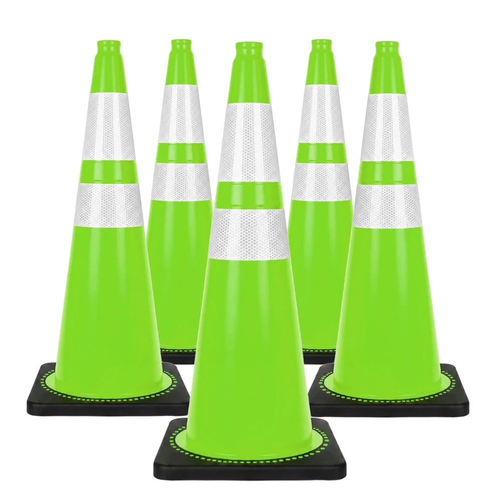 seventy five centimeter green industrial traffic cone with reflective markings for workplace safety