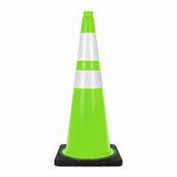 seventy five centimeter green PVC traffic safety cone with reflective road markings and weighted base