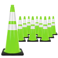 seventy five centimeter green reflective hazard cone with stable weighted base for hazard marking