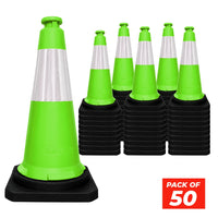 seventy five centimeter green traffic cone with durable weighted black base for road safety