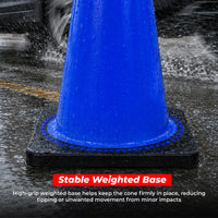 seventy five centimeter high visibility blue safety cone with weighted base for indoor and outdoor use