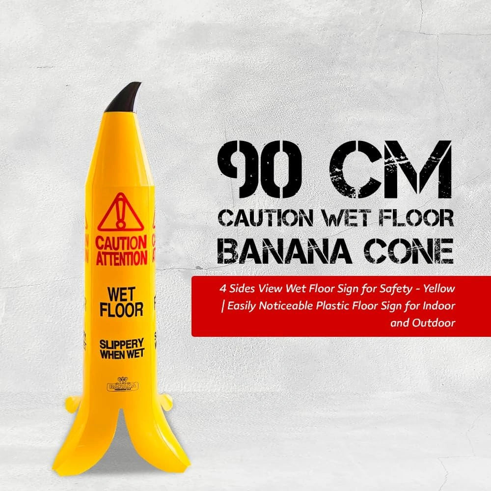 yellow janitorial banana cone wet floor warning sign