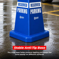 blue parking marker cone for accessible and reserved parking use