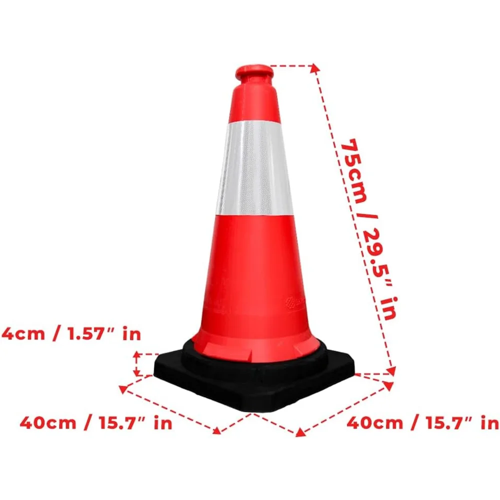 seventy five centimeter red traffic cone with durable weighted black base for road safety