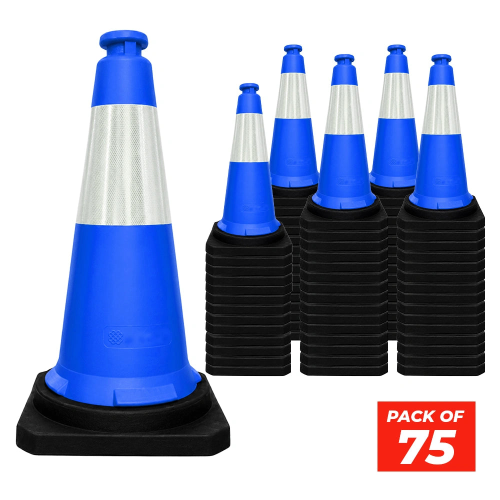 seventy five centimeter blue reflective road safety cone for hazard marking and guidance