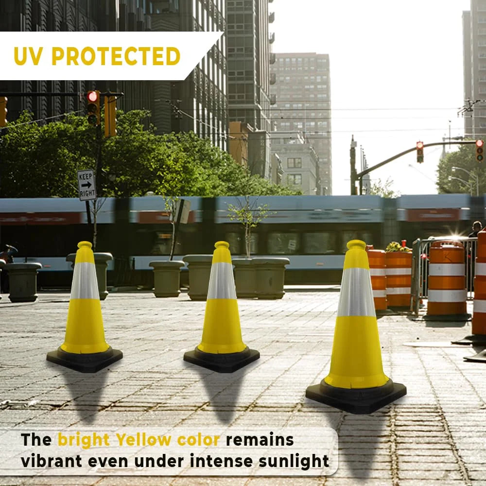 seventy five centimeter yellow reflective road safety cone for traffic guidance and hazard marking
