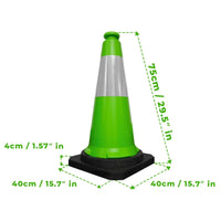 seventy five centimeter green warning cone with reflective collar and stable black weighted base