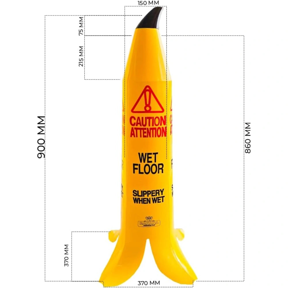 yellow banana cone slip hazard warning for wet areas