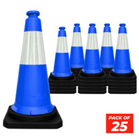 seventy five centimeter blue traffic safety cone with reflective collar and weighted black base