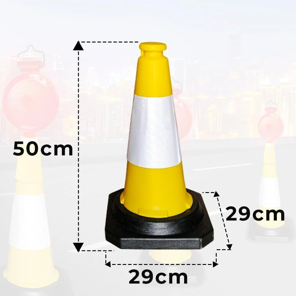 2PCS yellow 50CM traffic control cones with dimensions
