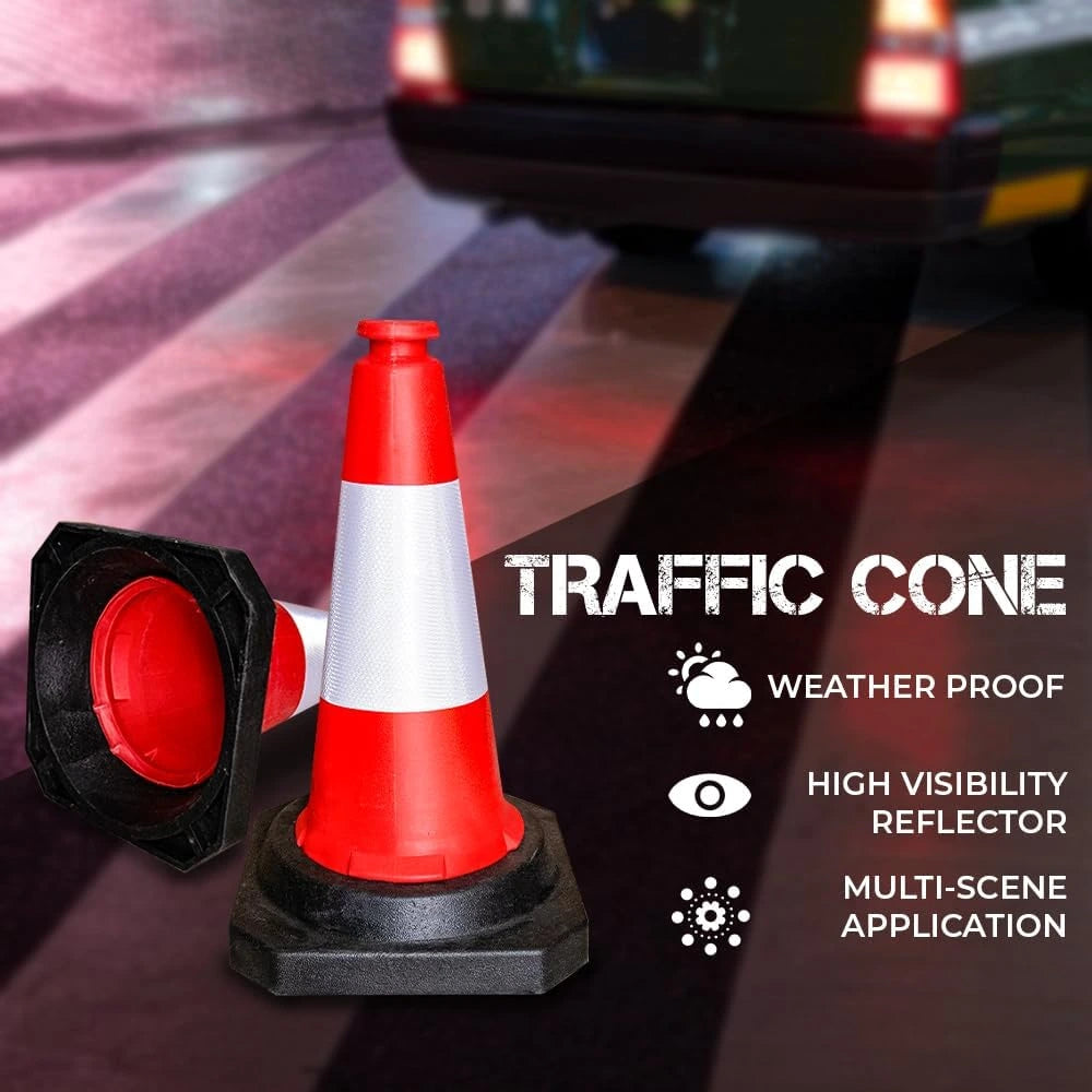 50CM red reflective traffic cone front view for road safety UK