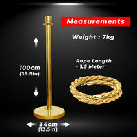 one hundred centimeter Berry gold rope barrier post with golden twisted rope for queue management