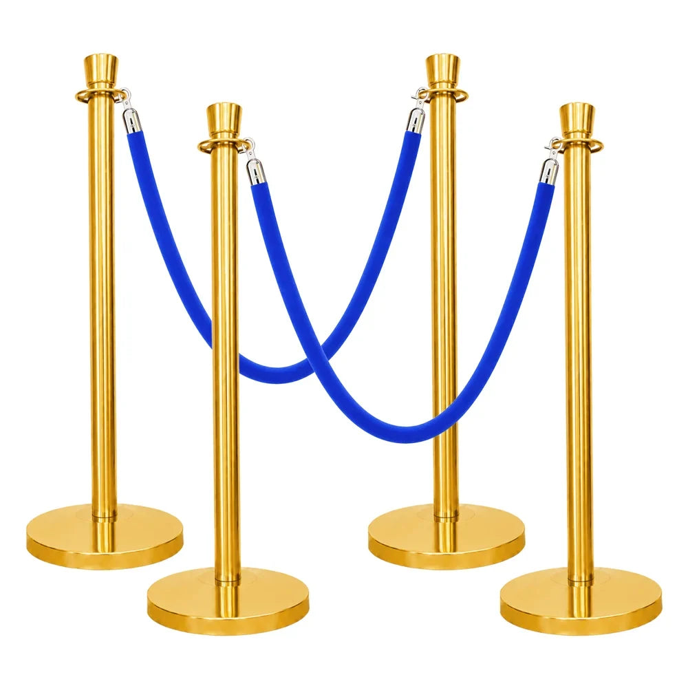 one hundred centimeter Berry gold rope boundary post with blue twisted rope for restricted areas