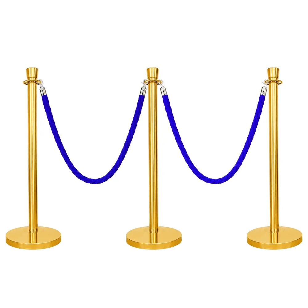 one hundred centimeter Berry gold wedding stanchion with blue twisted rope for event decoration and queue control
