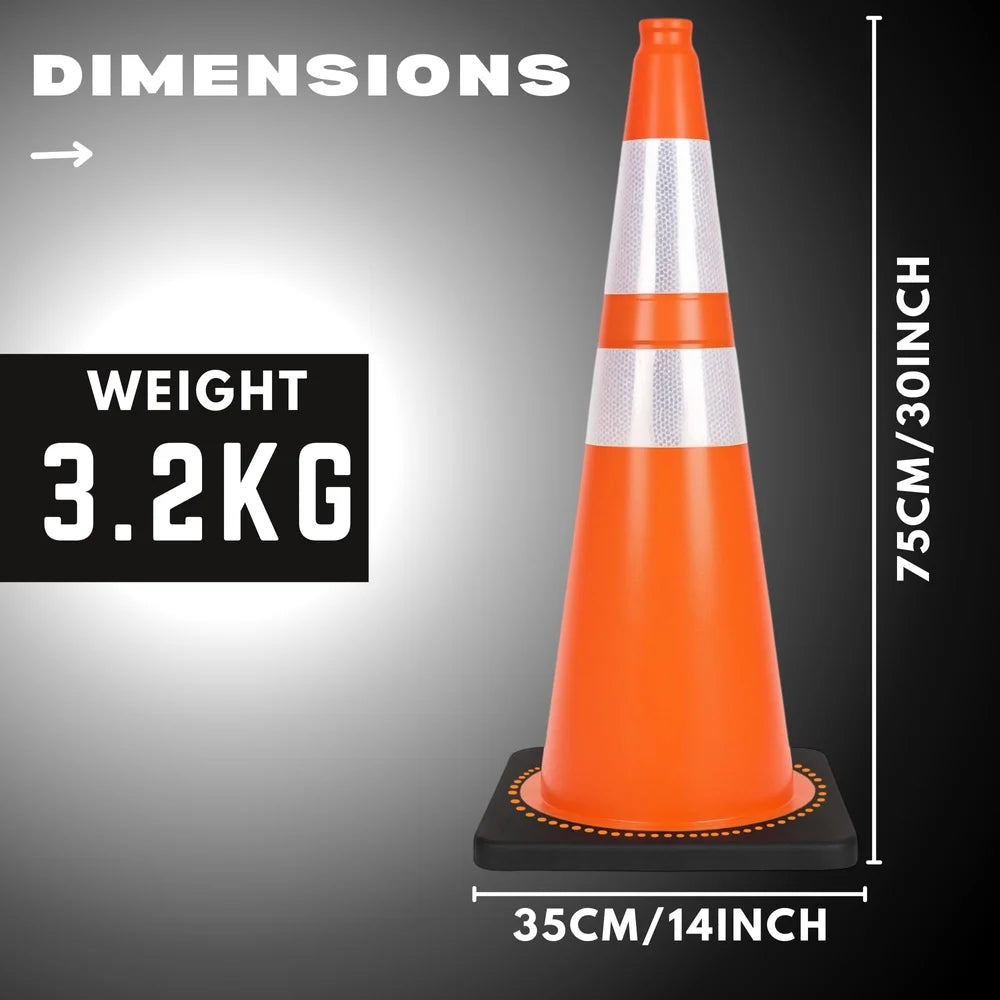 seventy five centimeter Berry high visibility orange traffic cone with weighted black base for indoor and outdoor use