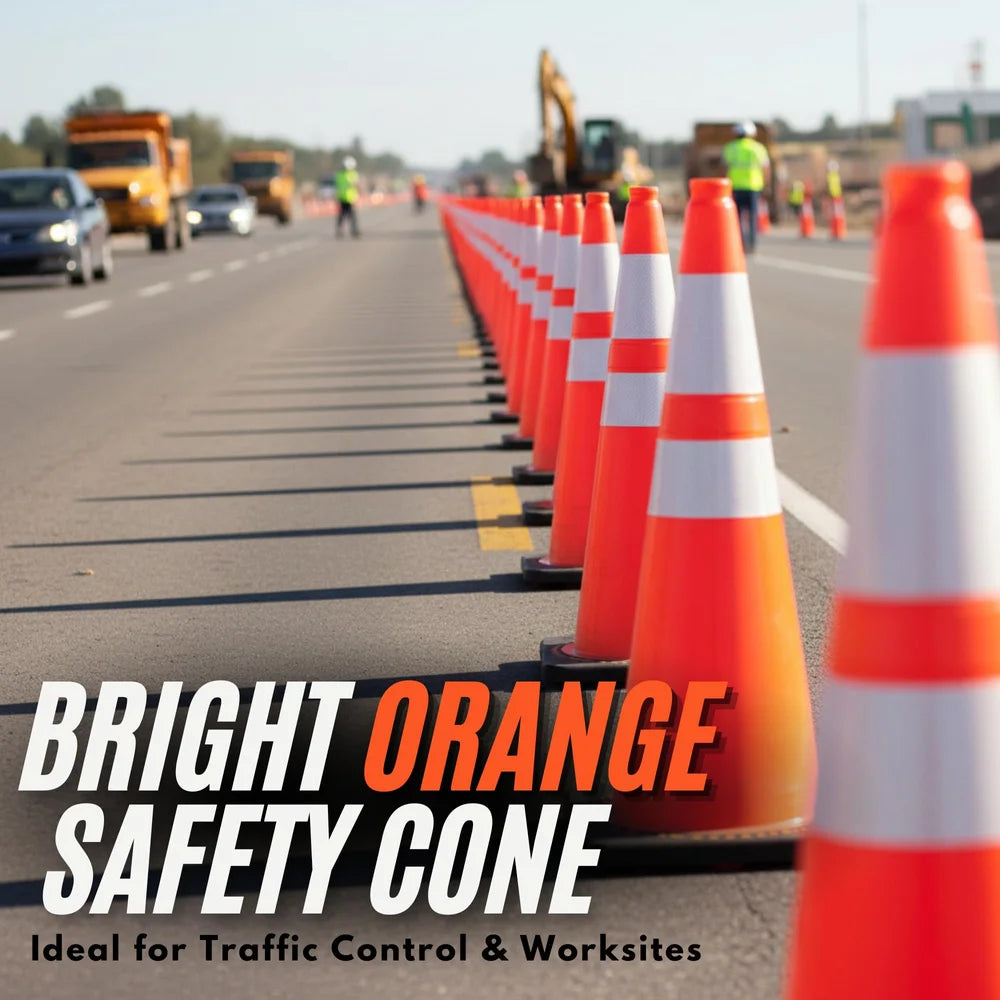 seventy five centimeter Berry orange roadwork traffic cone with two reflective collars for work zone safety