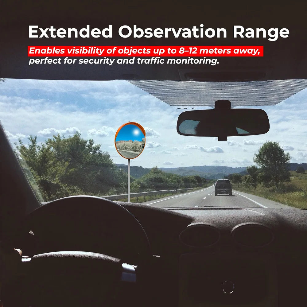 Outdoor security convex mirror for monitoring blind spots and improving visibility