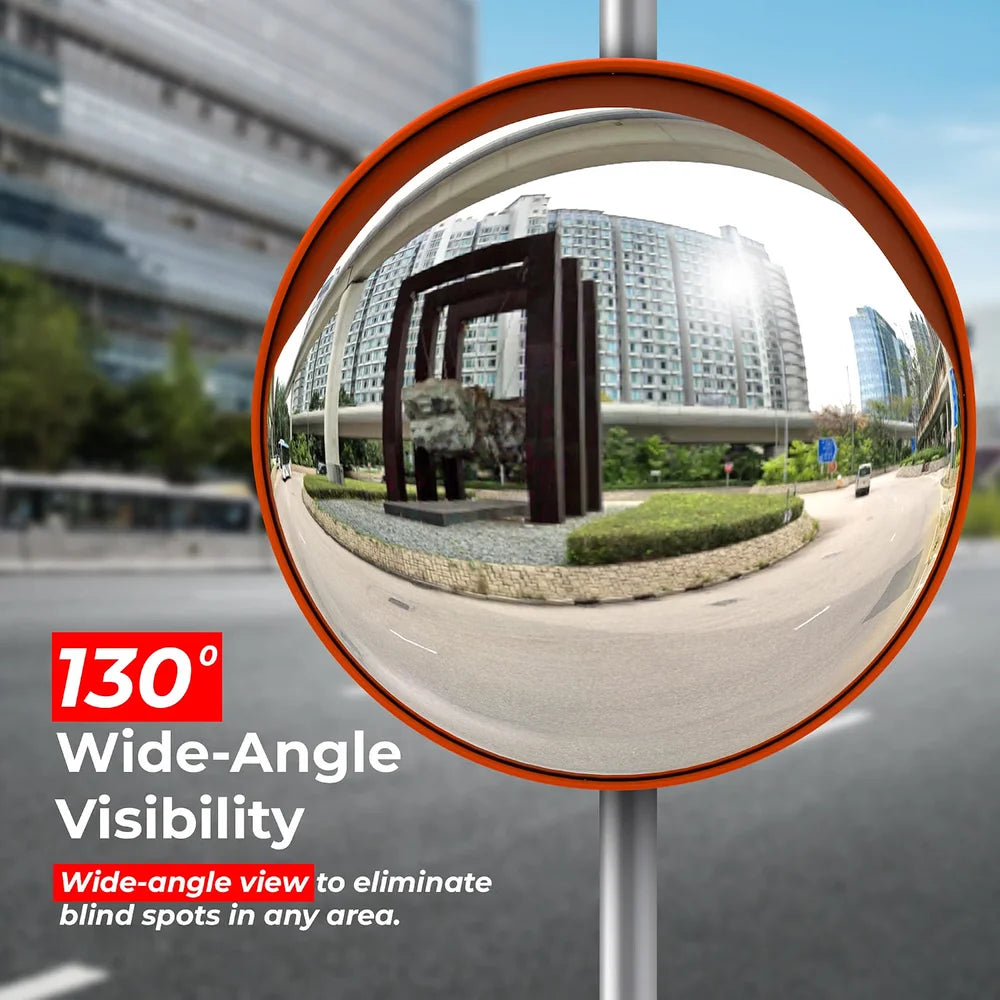 Wide-angle security mirror for driveway monitoring and safer vehicle movement