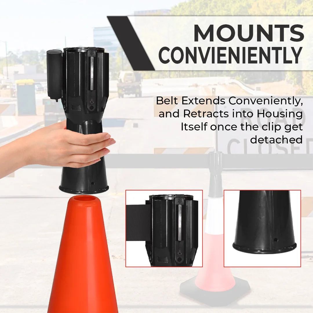 black retractable traffic cone belt fitting