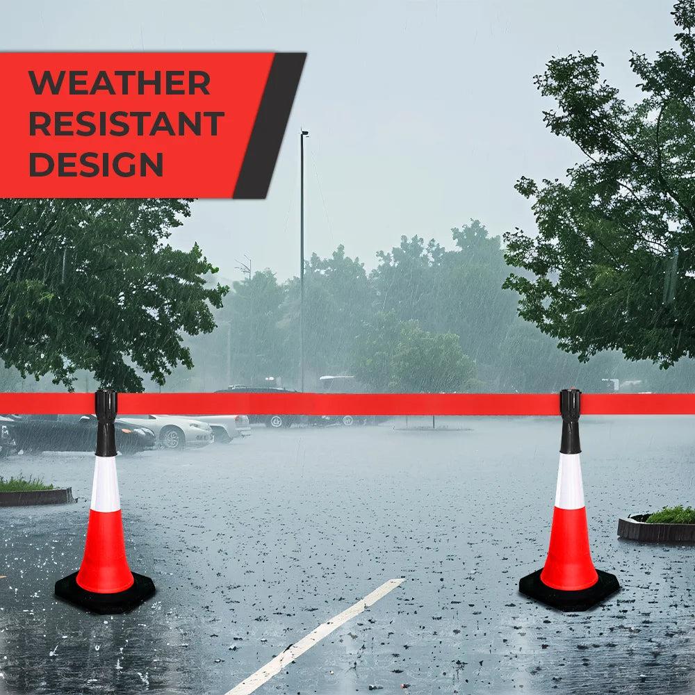 crowd control barriers in rain