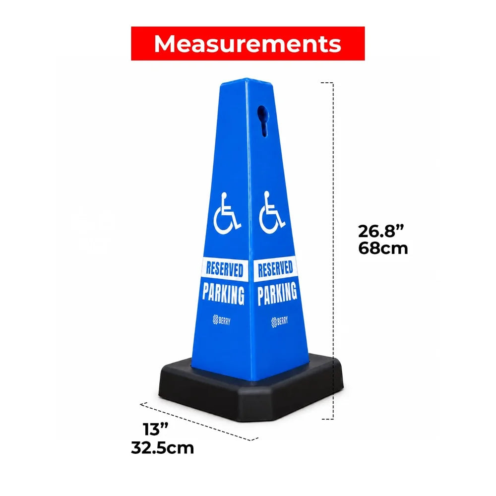 blue parking cone with weighted base for parking guidance and control