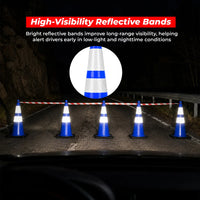 seventy five centimeter blue parking safety cone with reflective road markings and weighted base