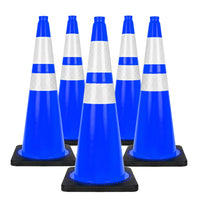 seventy five centimeter blue reflective hazard cone with stable weighted base for hazard marking