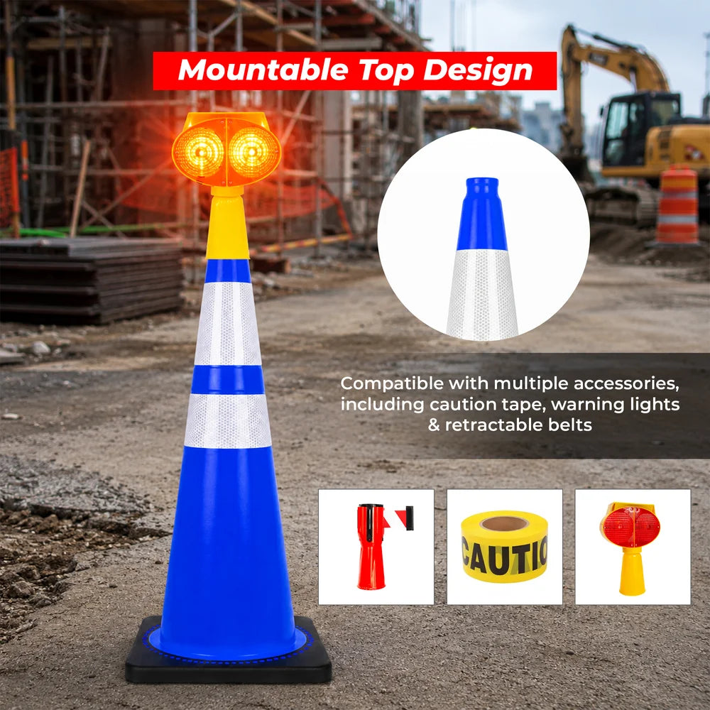 seventy five centimeter blue road safety cone with weighted base for high visibility