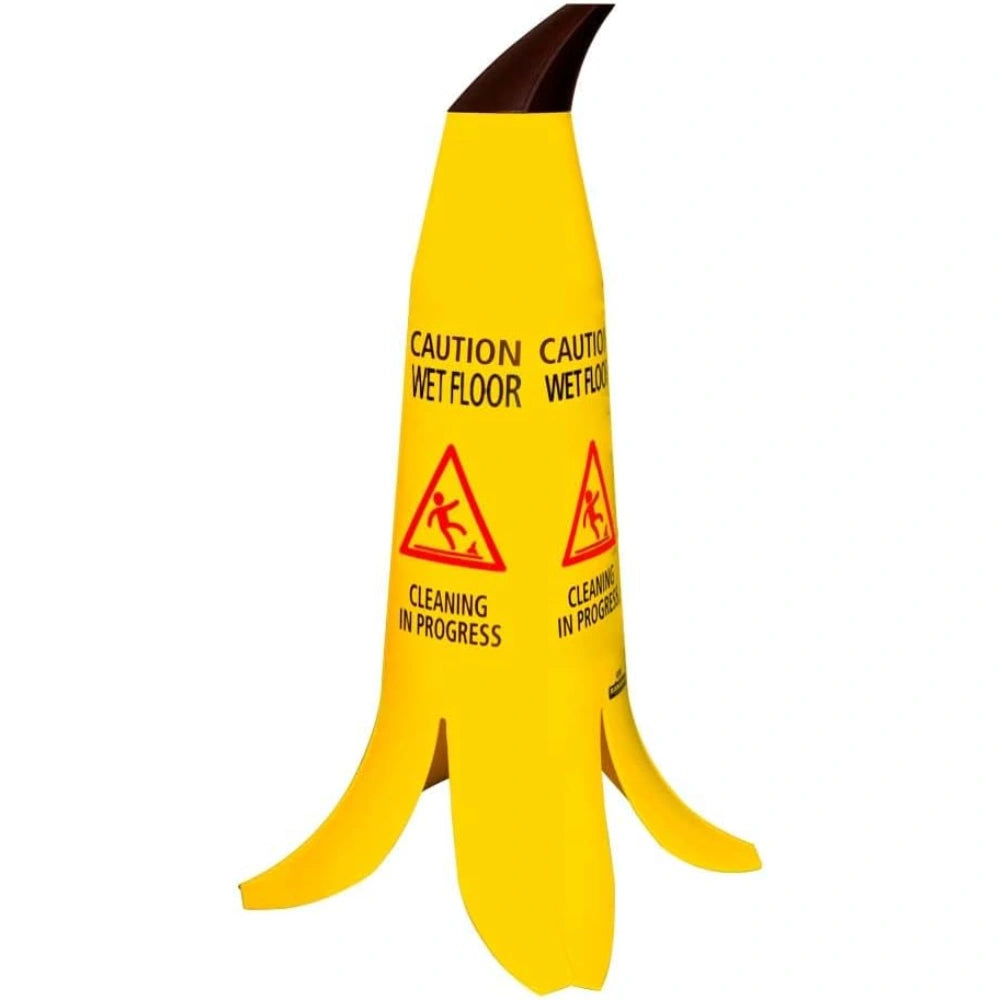 yellow banana cone caution wet floor sign for safety warning