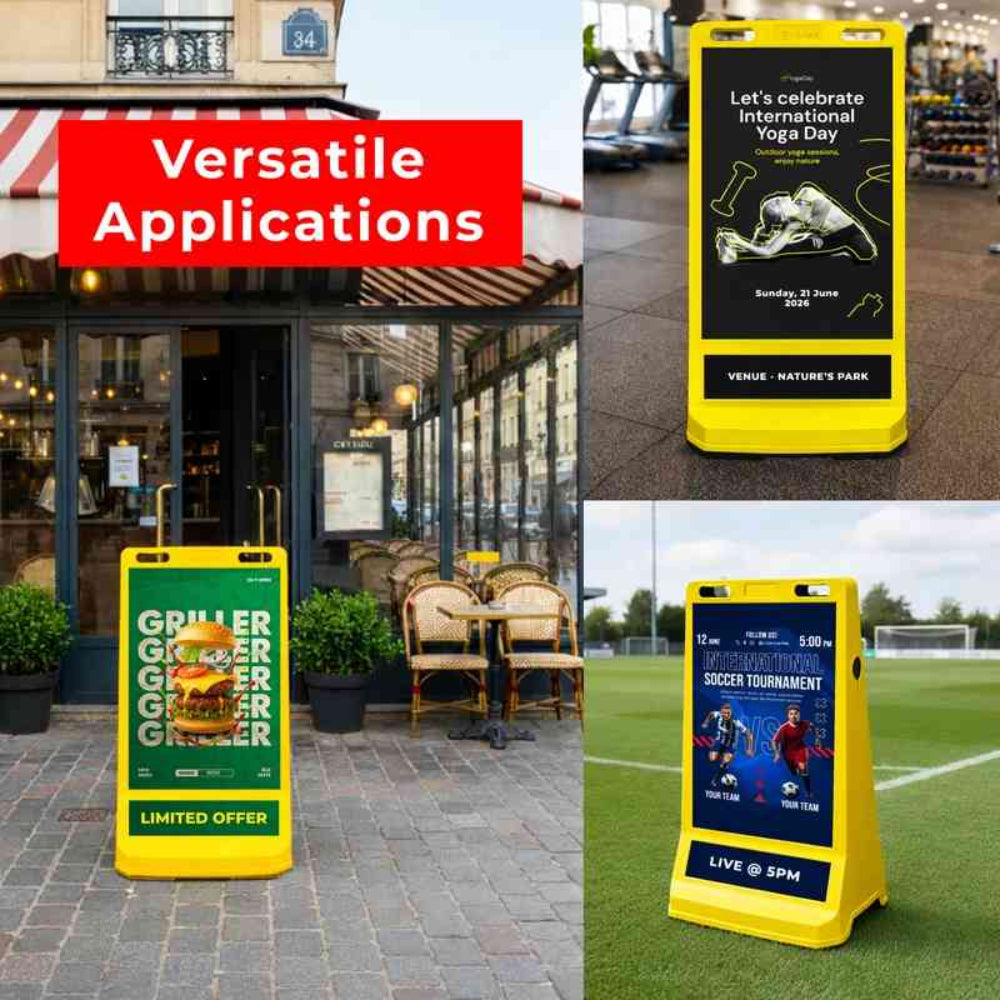 customisable pavement sign road barrier yellow