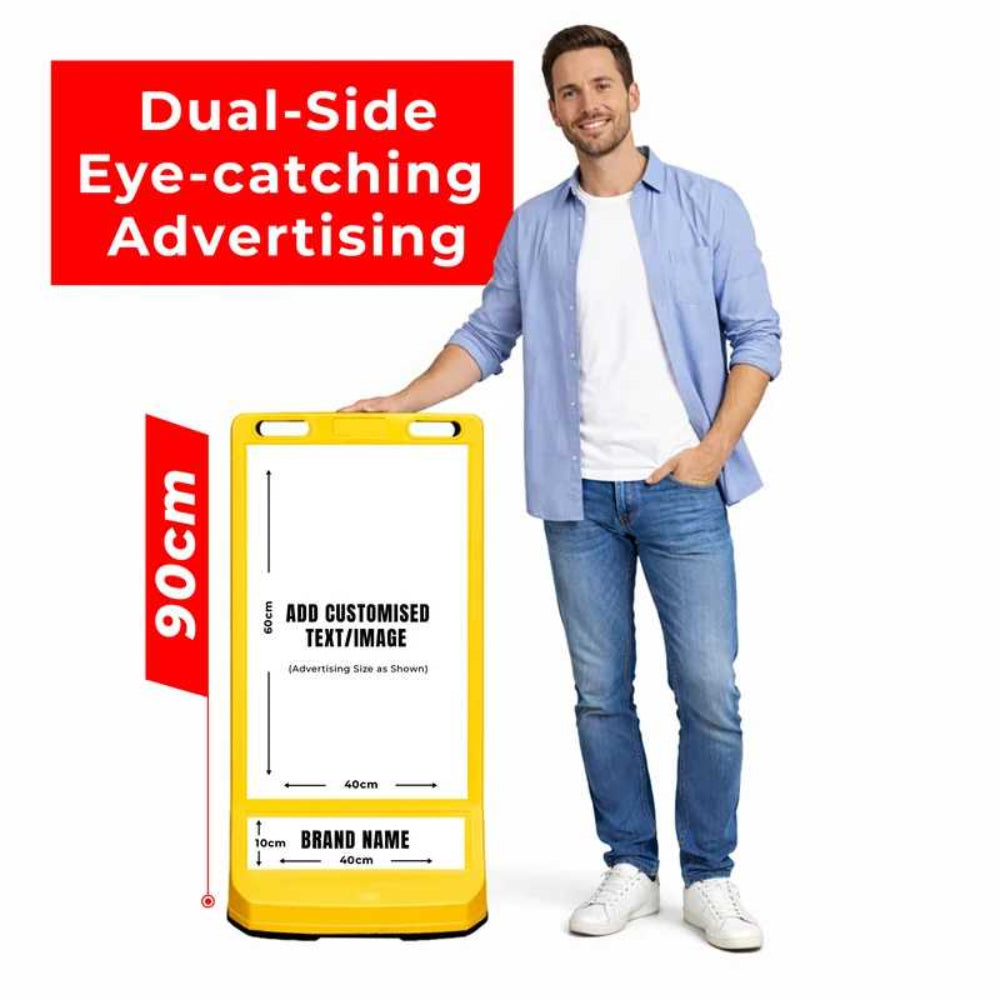 customisable pavement sign road barrier yellow