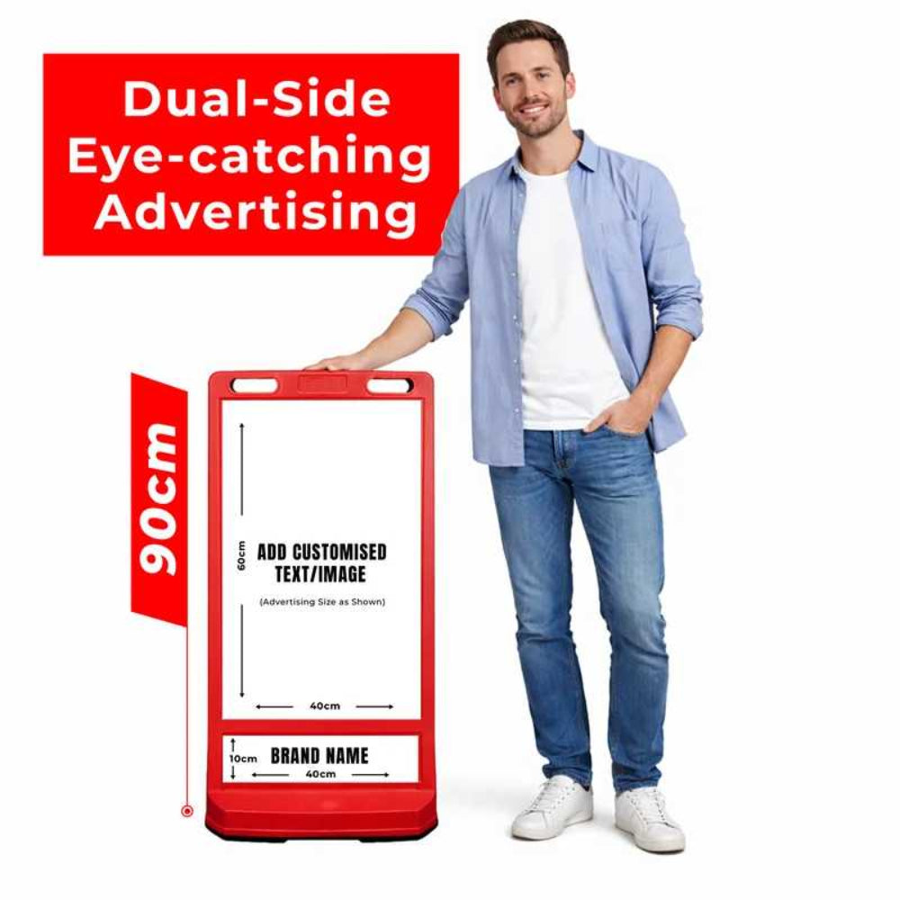 customisable red pavement sign road barrier