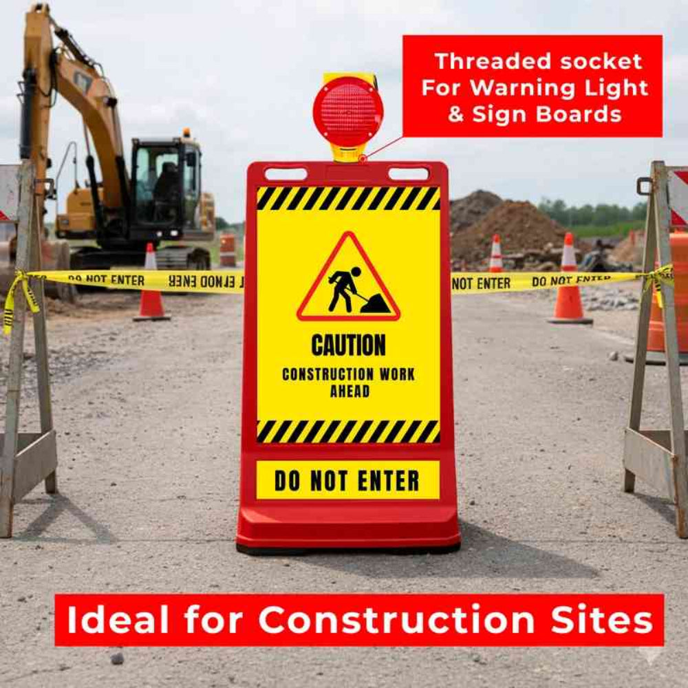 customisable red pavement sign road barrier