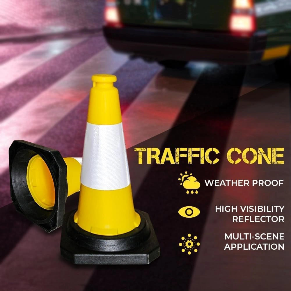 Durable yellow 50CM traffic cones for events and roadwork
