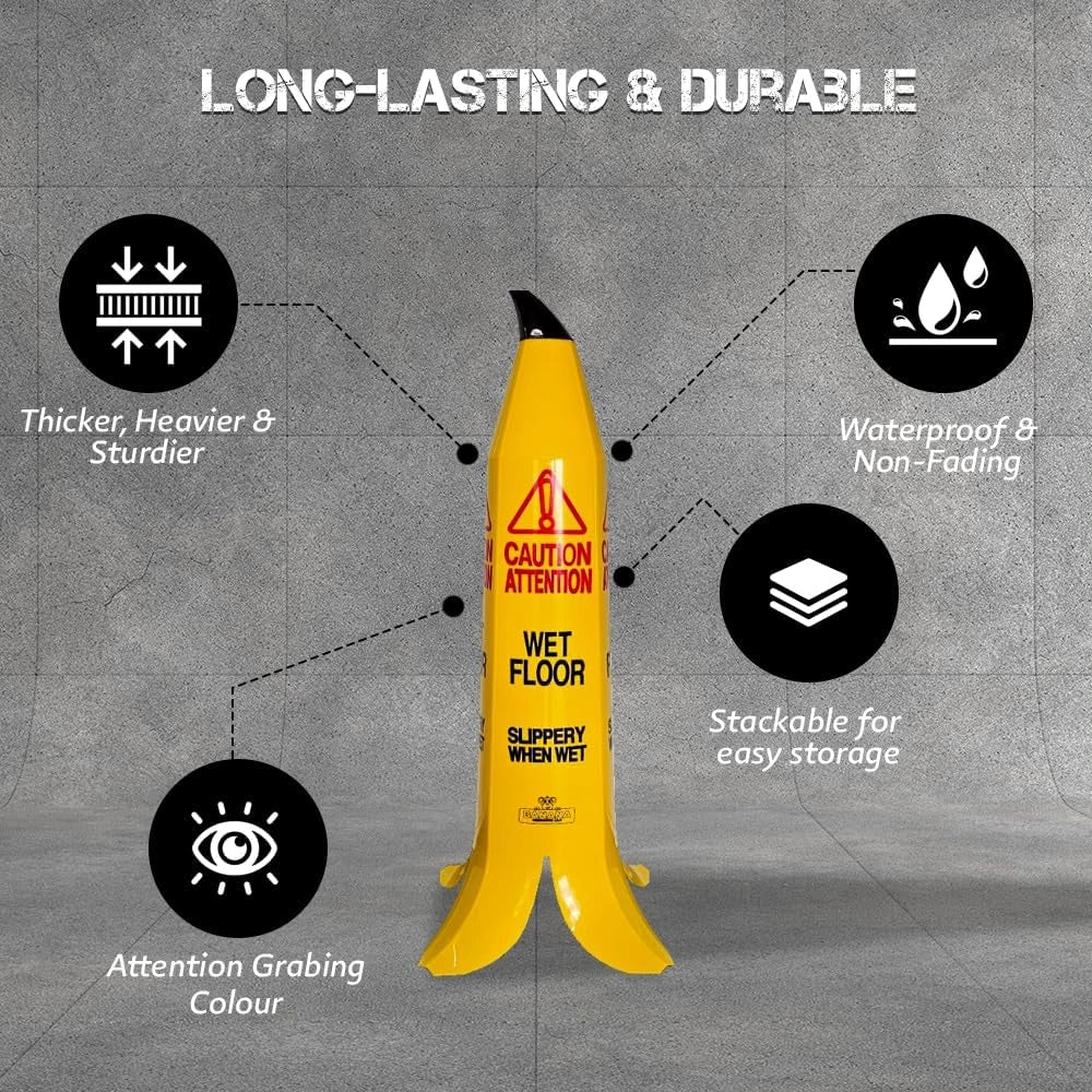 yellow freestanding banana cone caution sign for cleaning safety
