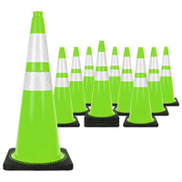 seventy five centimeter green commercial road cone with reflective markings and weighted base