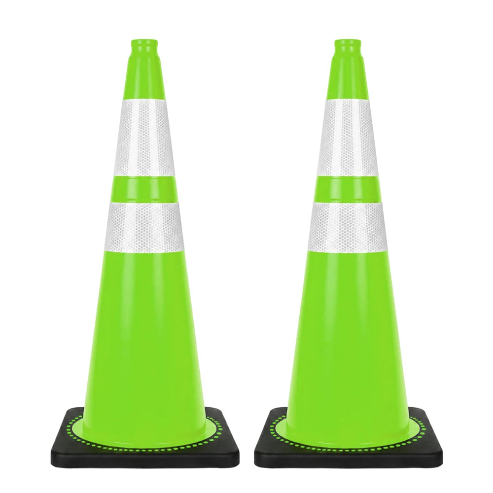 seventy five centimeter green construction safety cone with reflective visibility and weighted base