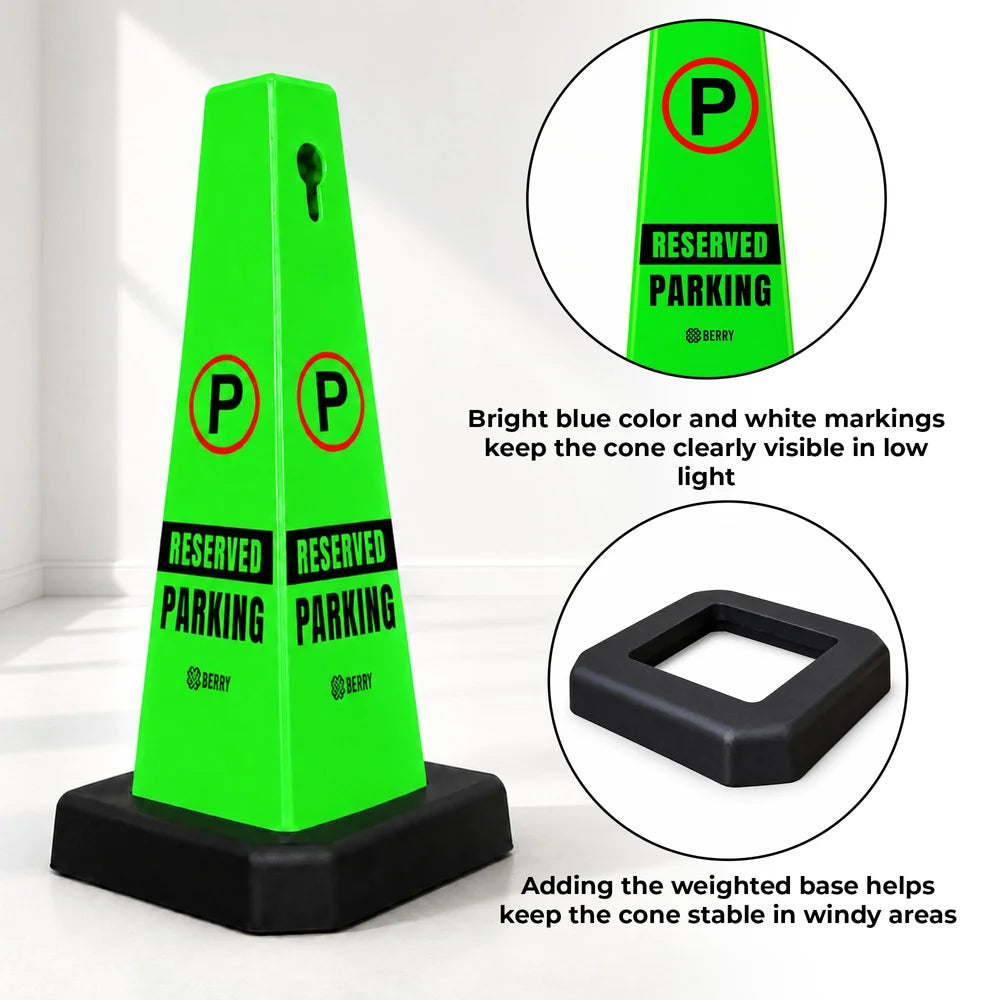 green parking cone with weighted base for parking guidance and control