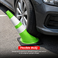 seventy five centimeter green PVC warning cone with reflective surface for road and workplace safety