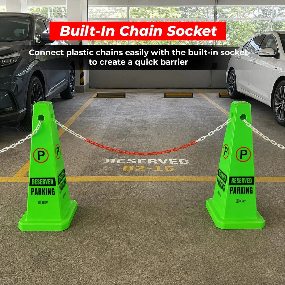green parking guidance cone for organized vehicle parking areas